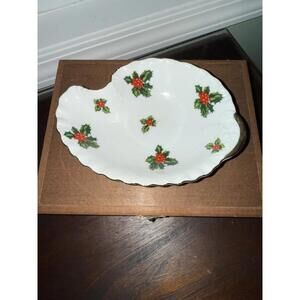Vintage 1950's Lefton Christmas CERAMIC teardrop CANDY nut berry DISH bowl